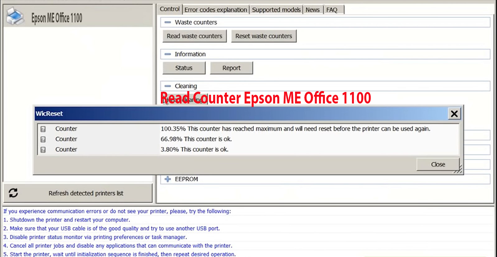 Reset Epson ME Office 1100 Step 2